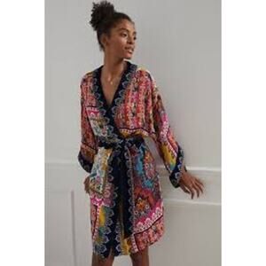 Anthropologie Zadie Multicolored Floral Velvet Kimono Womens Size XS/S Pink Navy